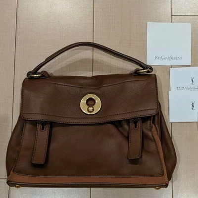$265.50 • Buy Yves Saint Laurent Muse Two Shoulder Bag Handbag Brown Leather Authentic Japan