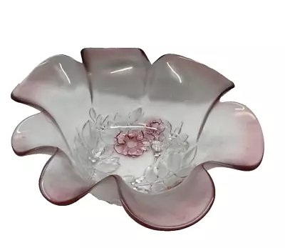 Mikasa Rosella Ruffled Pink Edged Vintage Glass Serving Bowl • $14.99