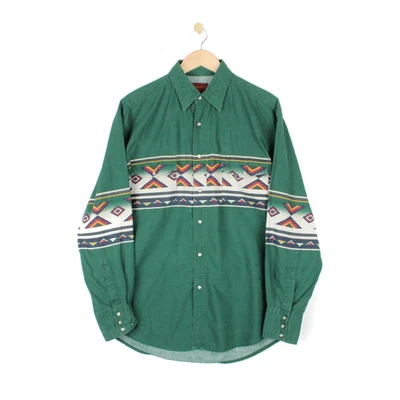 £24.99 • Buy Rustler By Wrangler Shirt Vintage 90s Pearl Snap Western Aztec Top Size L