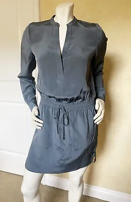 Vince 100% Silk Gray Drawstring Waist Long Sleeve Shirt Dress Size: 4 • $74.99