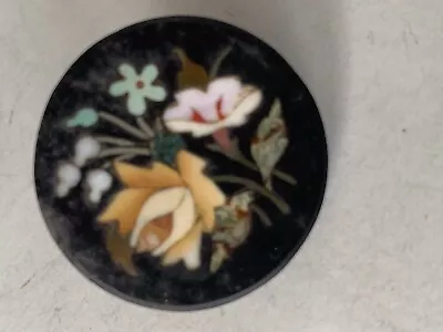 Antique Victorian Pietra Dura C Clasp Jet Inlaid Flowers Mourning Pin • $125