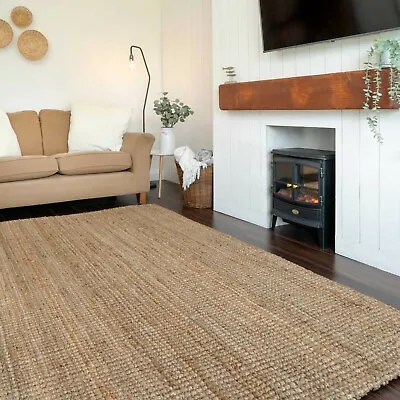 £60.95 • Buy Rug Jute Carpet Rectangle Natural Chunky Boucle Sisal Runner Rustic Braided Look
