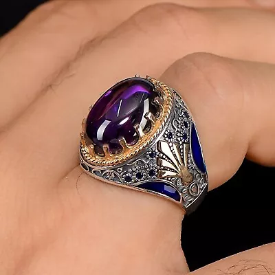 Handmade Natural Zircon Vintage Genuine 925 Turkish Sterling Silver Men Ring • $57.47