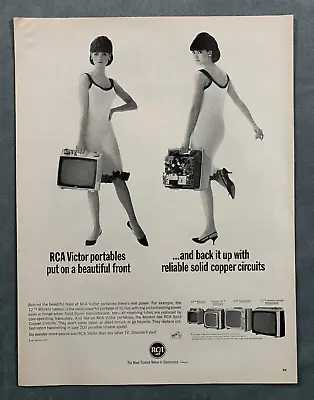 RCA Victor 1966 Vintage Print Ad Portable TV Woman Front Back Carries TV • $4.12