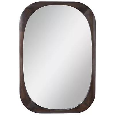 Mid Century Modern Rounded Wood Oval Wall Mirror | Vanity Geometric Retro Dark • £332.96