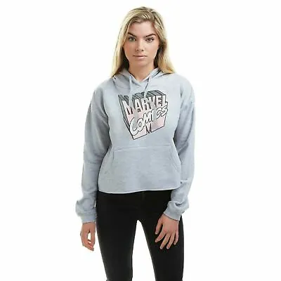 Official Marvel Ladies  Retro 3D Logo Cropped Hoody Grey S -XL • £19.99