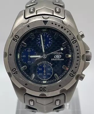 Fossil Titanium Mens Watch TI-5022 Chronograph 200MWR Blue Dial Gray Titanium • $57.80