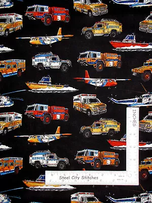 America's Heroes Fire Rescue Helicopter Plane Cotton Fabric Kaufman By The Yard • $10.93