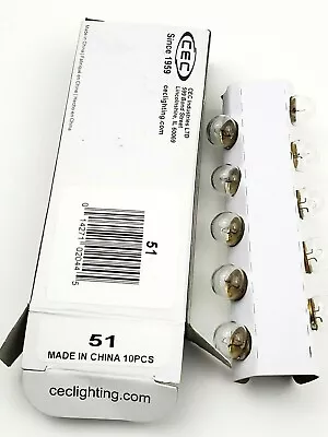 Box Of 10 CEC 51 Miniature Lamps 7.5V 1.65 W 1000 HR AVG BA9S Base • $10.99
