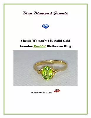 Classic Genuine August Peridot Woman's Gen. 14k Solid Gold & Peridot Ring-CHEAP! • $169