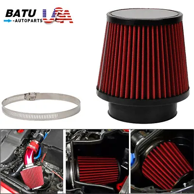 Red 3  76mm High Flow Inlet Cold Air Intake Cone Replacement Dry Air Filter • $18.89