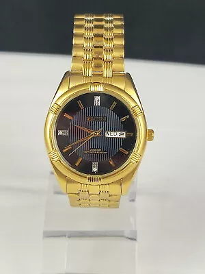 Men's Elgin Diamond FG268N Quartz Gold Date Black Dial Watch RUNNING • $25.99