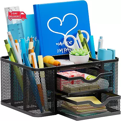 Mesh Desk Organizer Pen Organizer With 2 Drawer Multi-Functional Pencil Holder • $27.54