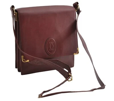 $71.50 • Buy Authentic Cartier Must De Cartier Leather Shoulder Cross Bag Bordeaux Junk 5549G