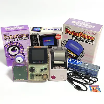 Nintendo Gameboy Color Console Clear Pocket Printer Camera Cable Set W/Box Japan • £245.20