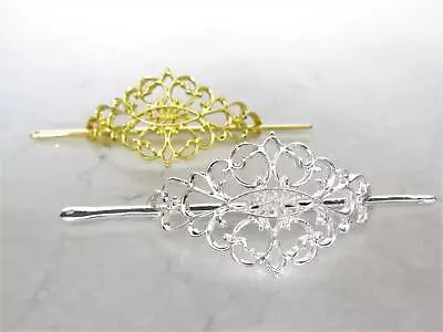 Gold Or Silver Filigree Metal  Hair Slide Stick Clip Barrette • $10.95