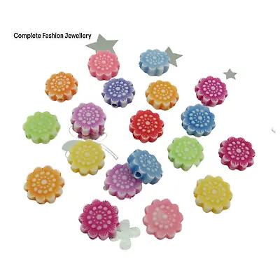 £1.99 • Buy 100 11mm Mixed Coloured Daisy Flower Shaped Acrylic Beads For Jewellery Making