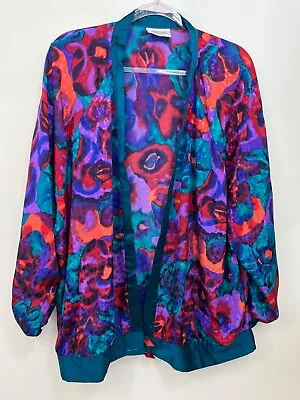 Vintage Maggie Shepherd Blue Purple Long Sleeve Open Blouse Womens Sz Medium • $24.95