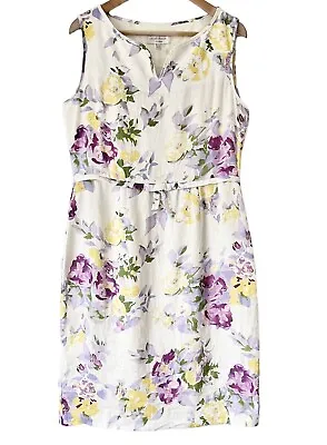 Laura Ashley Occasion Floral Shift Dress - Size 14 Linen Roses Cabbages Wedding • $25.20