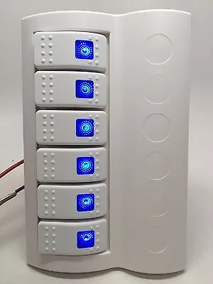 Pactrade Marine White Switch Panel Circuit Breaker 6 Gang Blue LED Rocker • $45.99