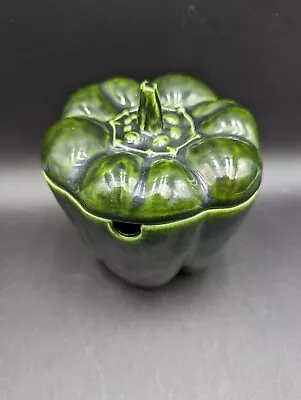 1980 Vintage E S Molds Ceramic Green Bell Pepper Canister Dish W/ Lid Signed • $19.99