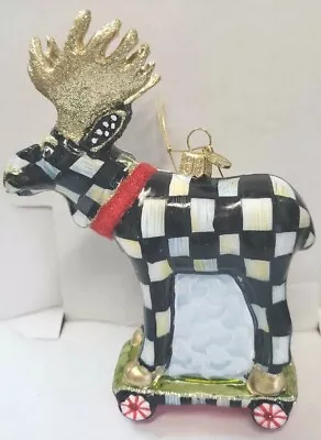 Mackenzie Childs MOOSE ON PARADE Courtly Check Blown Glass ORNAMENT NIB • $125