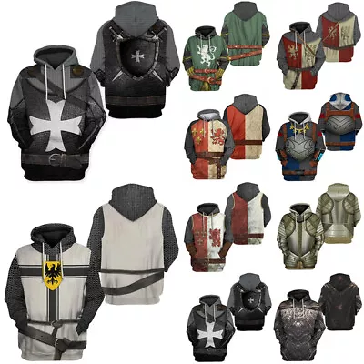 Hoodie Knight Medieval 3D Printed Seatershirt Hooded Pullover Men Women Tops • $30.44