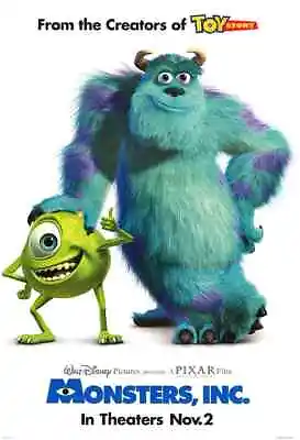 2001 Monsters Inc Movie Poster 27X40 Sulley Mike Wazowski ADV ORIGINAL AUTHENTIC • $105