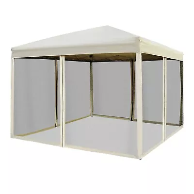 3x3m Pop Up Outdoor Garden Summer Gazebo Tent Cover With Mesh Walls-Tan • £112.43