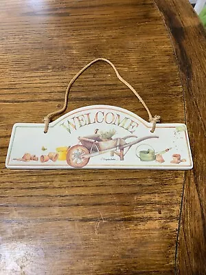 Marjolein Bastin WELCOME Wheelbarrow Ceramic Wall Hanging Plaque Sign  • $10