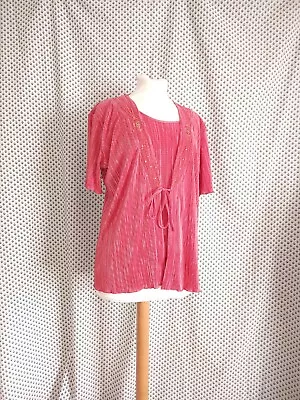 £5.60 • Buy Forever Michael Gold Coral Bead 2 In 1 Tie Front Blouse Top Size XL 18/20 ? Vgc