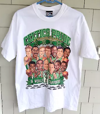 Vintage BOSTON CELTICS Pride 16 Time Champions Caricature TEE SHIRT - Medium PP • $19.50