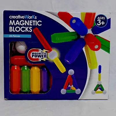 Creative Works 25 PC Magnetic Blocks Colorful Building Set For Kids NEW Ages 3+ • $8.99