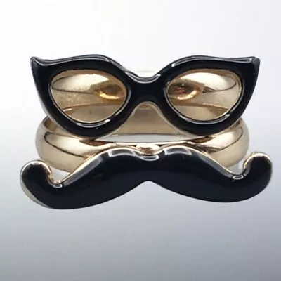 Stackable Finger Disguise Rings Black Glasses & Mustache - Set Of 2 Size 6 1/2 • $19.99