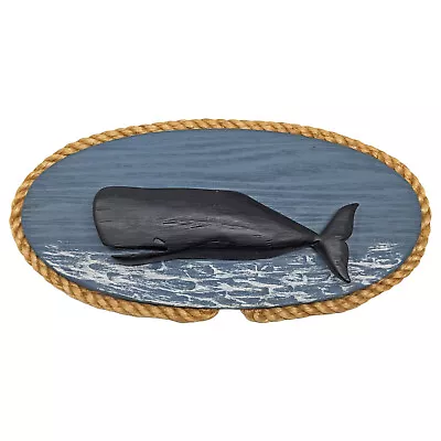 Vtg. 1976 M. LaFRAMBOISE Hand Carved Folk Art Half-Hull WHALE PLAQUE Rope Trim • $90