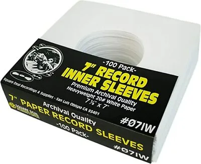 (100) 7  Record Inner Sleeves - White ARCHIVAL Paper ACID FREE 45rpm - #07IW  • $18.99