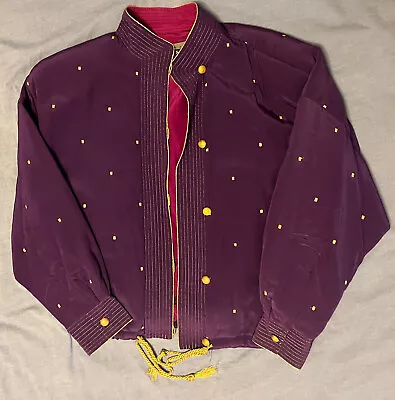 Vintage (90s) Linda Allard Ellen Tracy 100% Silk Purple Gold Bomber Jacket • $39.99