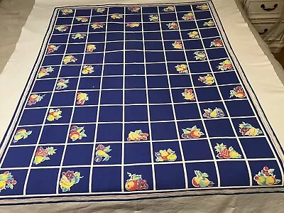 Vintage Kitchen Tablecloth 50s Cloth USA  Bright Blue Clusters Of Fruit • $39.99