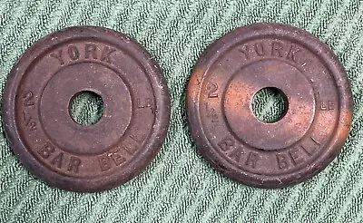 (2) Vintage YORK BARBELL 2 1/2 Pound Cast Iron Weight Plates-1” Hole • $29.95