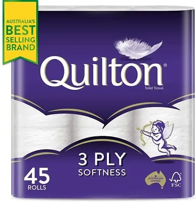 Toilet Paper 45 Rolls Quilton 3 Ply White Soft Tissue Bulk Free Fast Shipping AU • $37.99