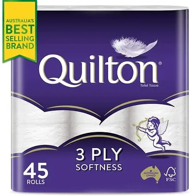 $37.99 • Buy Toilet Paper 45 Rolls Quilton 3 Ply White Soft Tissue Bulk