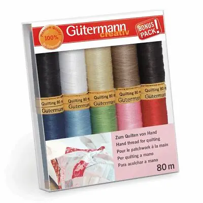 Gutermann Quilting Thread Set -10x 80m Reels Mix Colours- Waxed Patchwork Crafts • £18.95