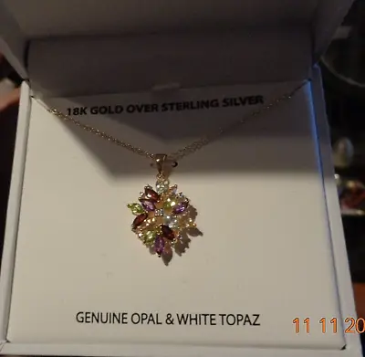 Macy’s 18k Gold Over Sterling Silver Genuine Gemstone & Diamond 18” Necklace  • $60