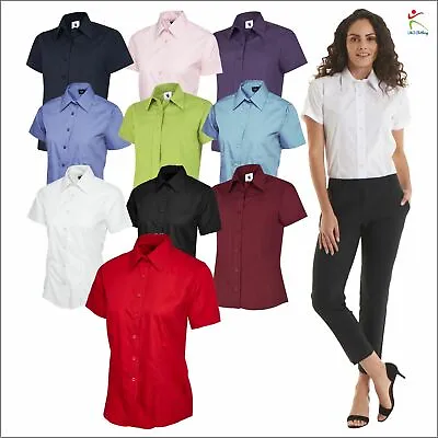 £9.79 • Buy Ladies Poplin Short Sleeve Tailored Fit Shirt Womens Office Uniform Formal Work