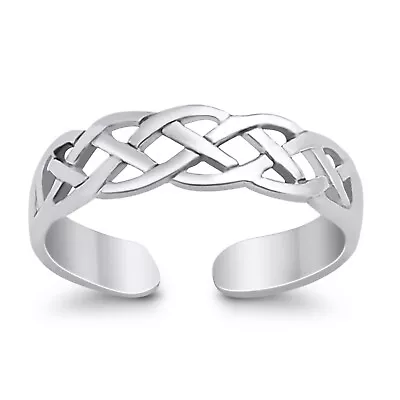 3mm Celtic Design Toe Band Ring 925 Sterling Silver Thin Adjustable Toe Ring • $10.79