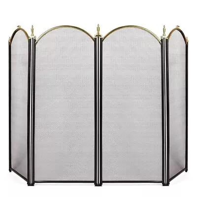 Amagabeli Large Gold Fireplace Screen 4 Panel Ornate Wrought Iron Black Metal... • $55.30