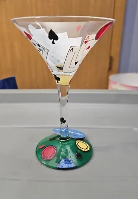 Lolita Hand Painted Martini Cocktail Glass Pokertini Poker Casino Gambling Cards • £9.11
