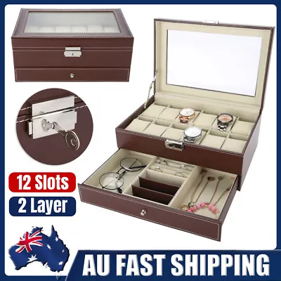 12 Slots PU Leather Watch Storage Case Jewelry Display Box Holder Organizer AU • $33.98