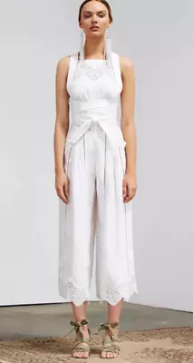 ZIMMERMANN SZ 2 / AU 12 / US 8 Empire Virtue Lace Linen Jumpsuit White Open Back • $290