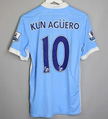 Manchester City 2015 2016 Home Football Shirt Jersey #10 Kun Aguero Size S • $89.99